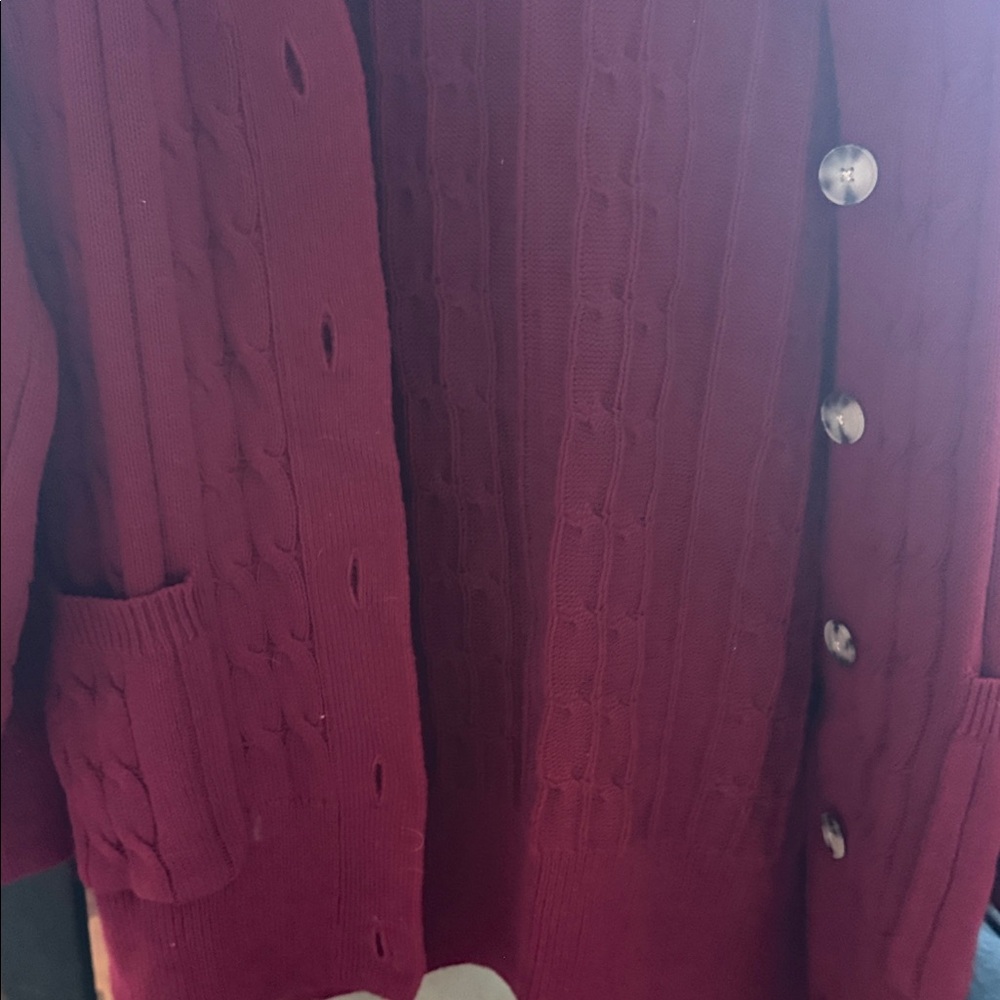 LOFT Women's Deep Red Cardigan Sweater - Picture 6 of 7